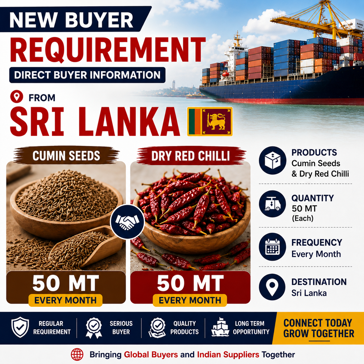 Monthly 50MT Cumin & 50MT Chilli needed| Get the Buyer Details | Ltd slots