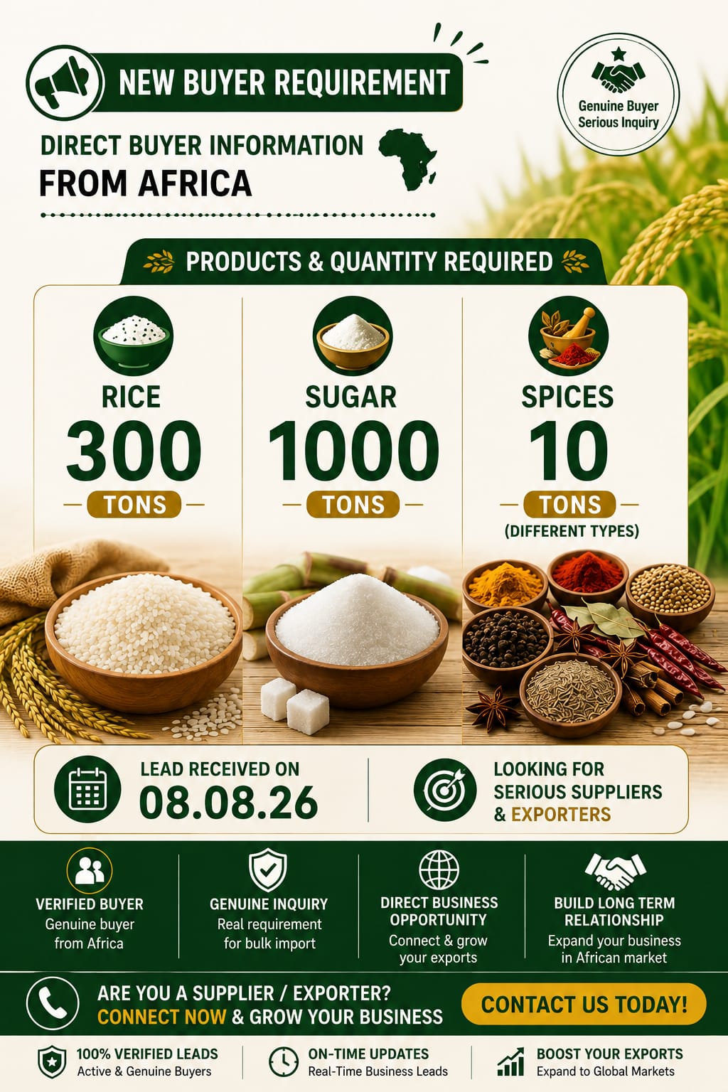 ₹699- 300Tons Rice, 1000 Tons Sugar and 10Tons Spices needed| Get the Buyer Details | Ltd slots