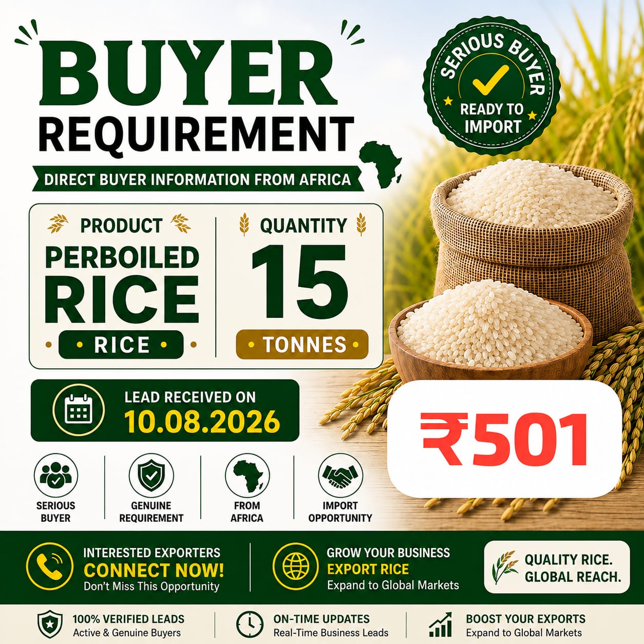 ₹501- 15 Tonnes Perboiled Rice needed| Get the Buyer Details | Ltd slots