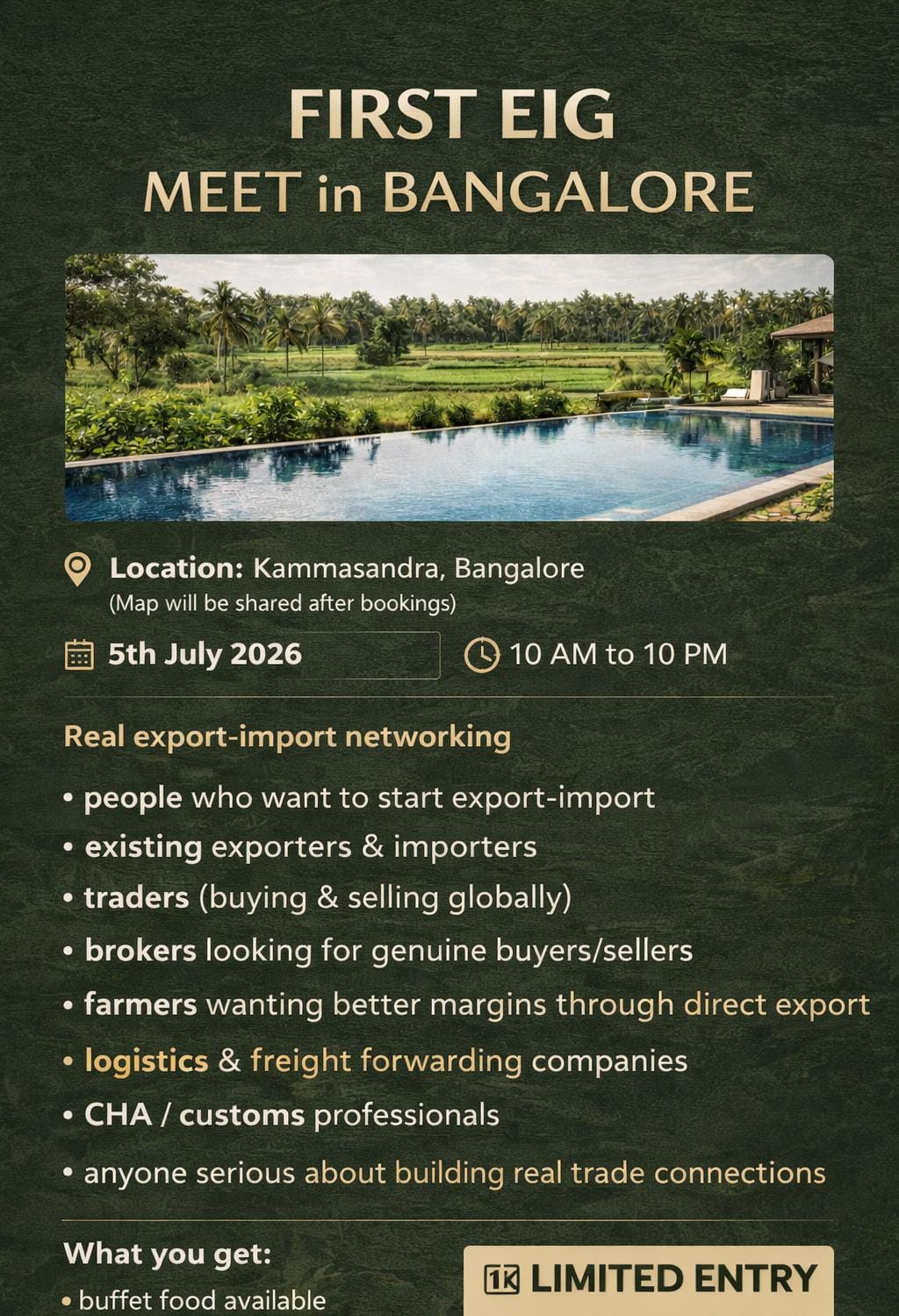 LTDOffer₹999- First EIG Networking Event in Bangalore (EIG - Export Import Globe)