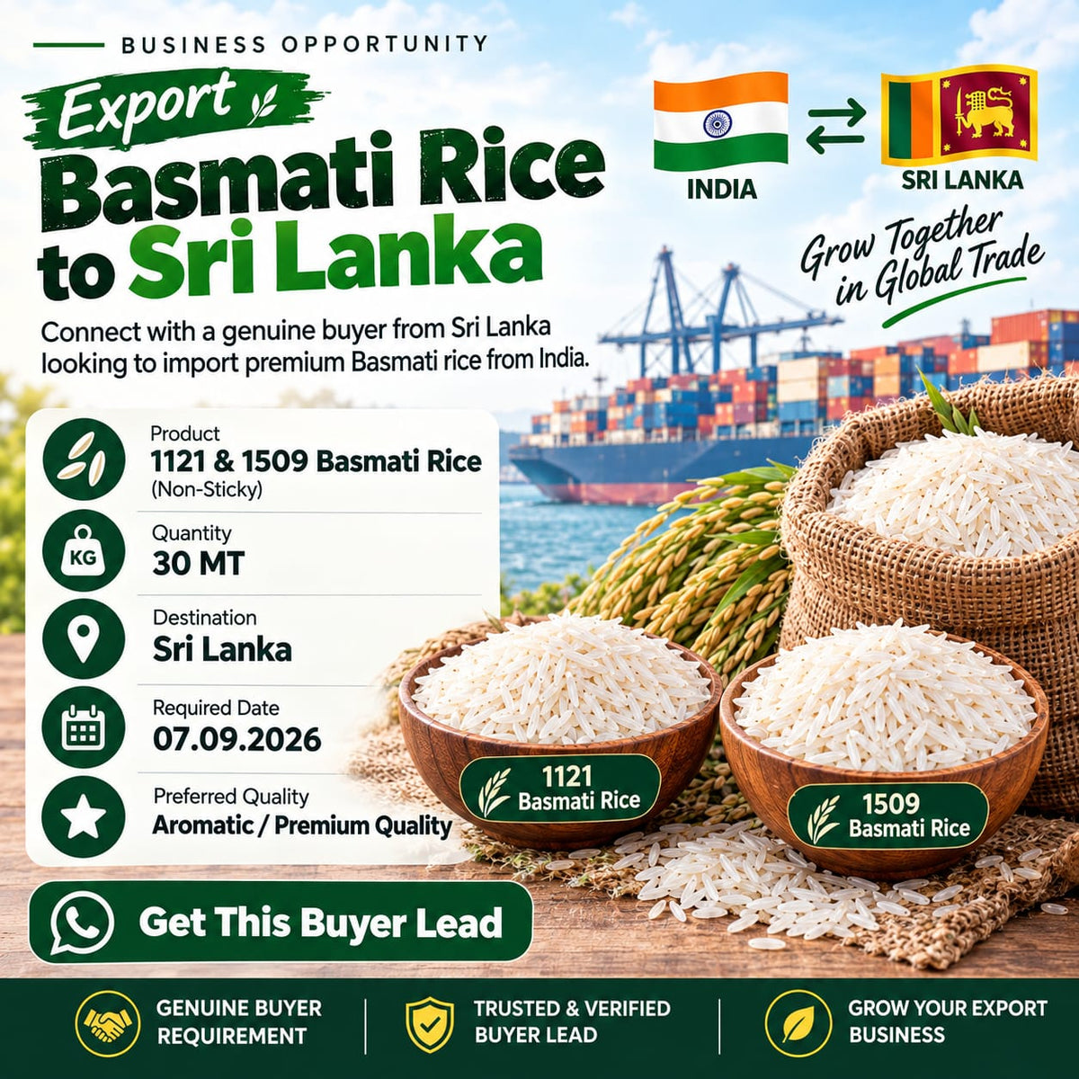 Live Enquiry - 30Tonnes1121 & 1509 Basmati rice needed| Get the Buyers Details | Ltd slots