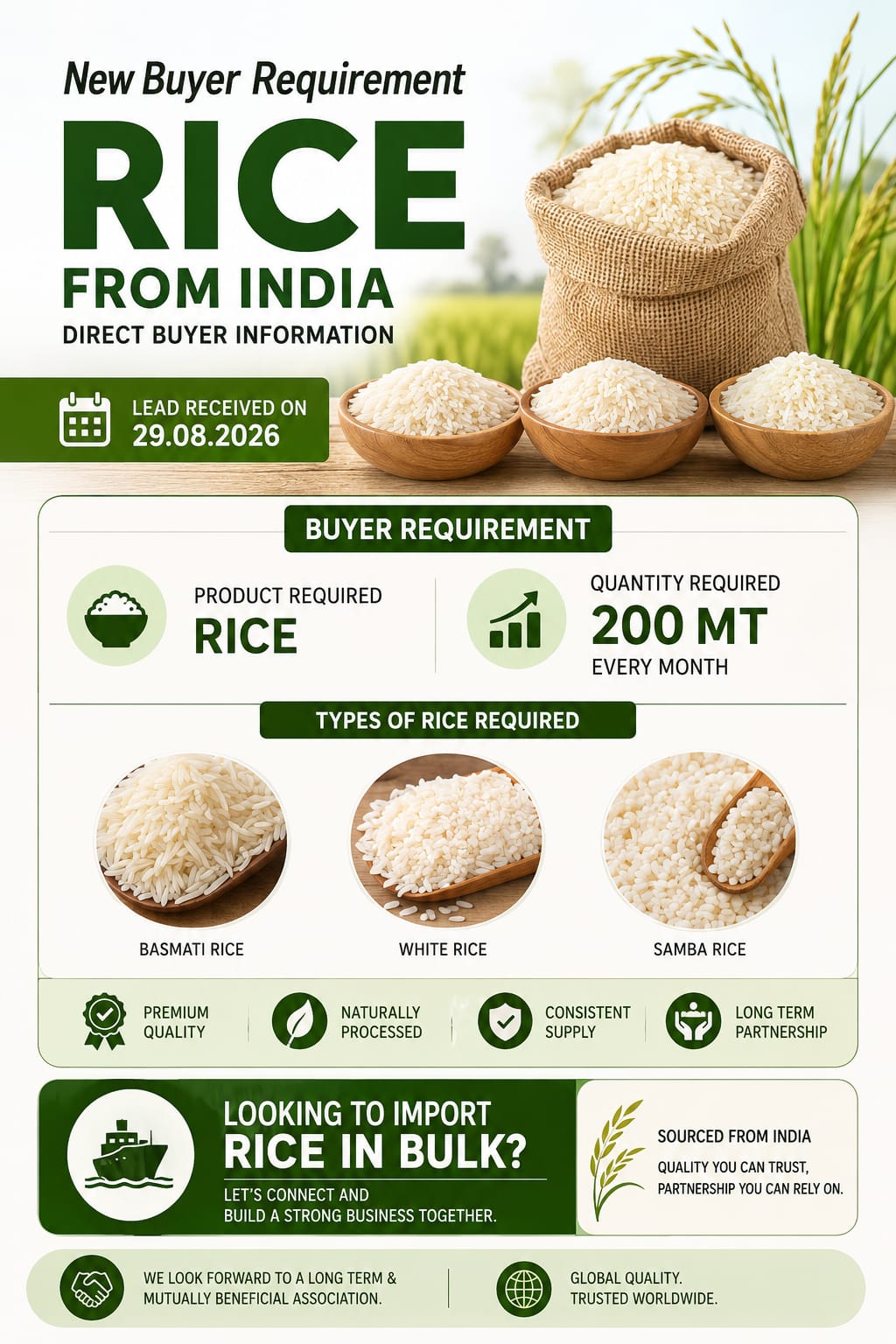 Live Enquiry - Monthly 200MT rice needed| Get the Buyer Details | Ltd slots