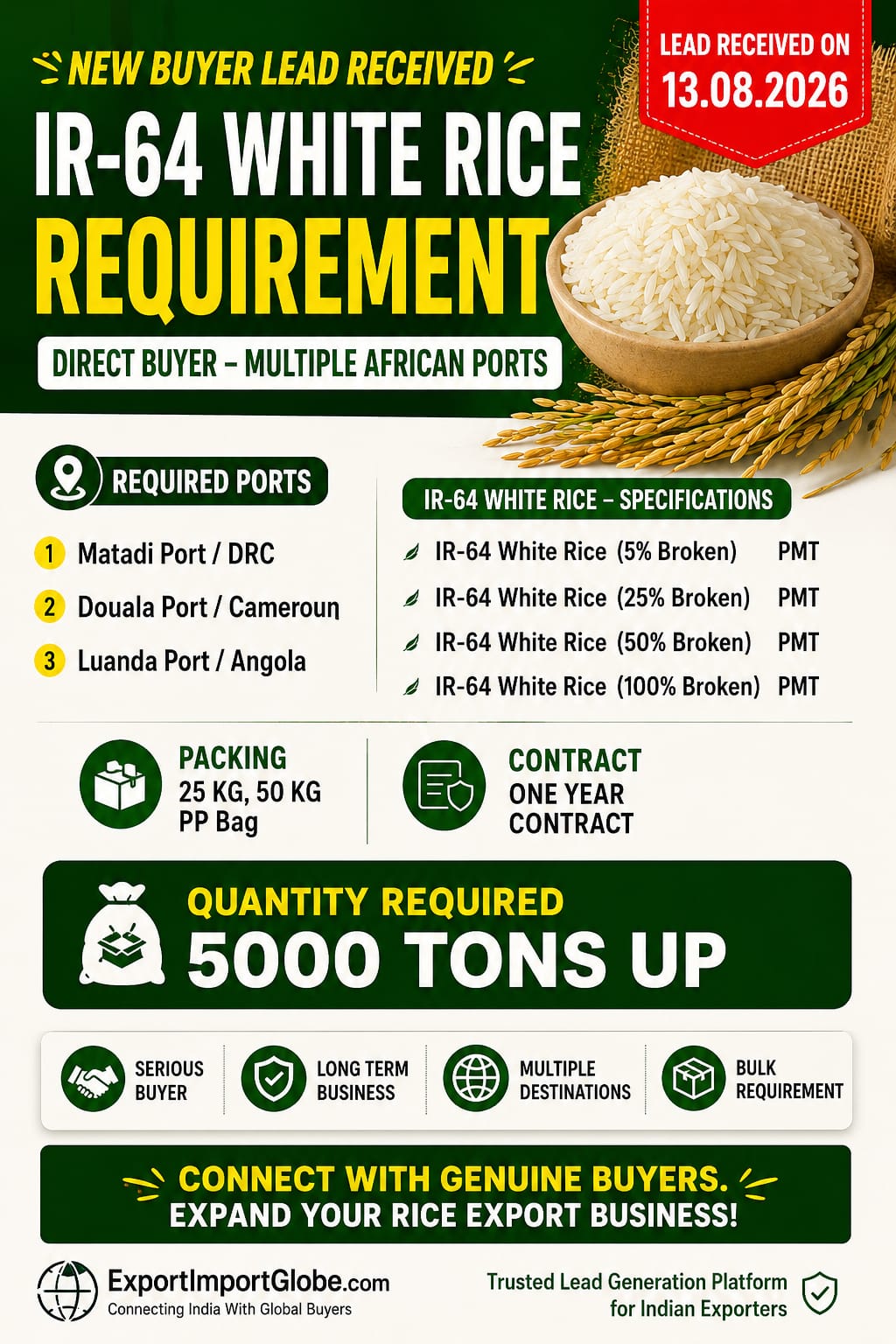 ₹447-5000MT IR64 Broken Rice needed|Yearly Contract| Get the Buyer Details | Ltd slots