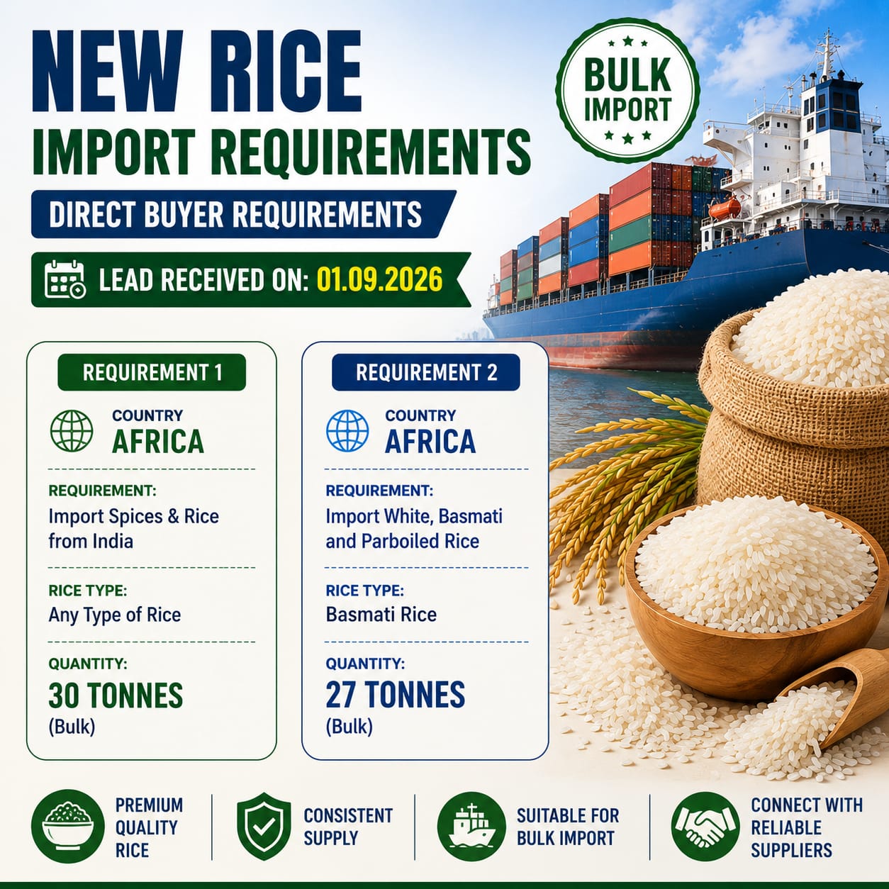 Live Enquiry - 30 Tonnes and 27Tonnes rice needed| Get the Buyers Details | Ltd slots