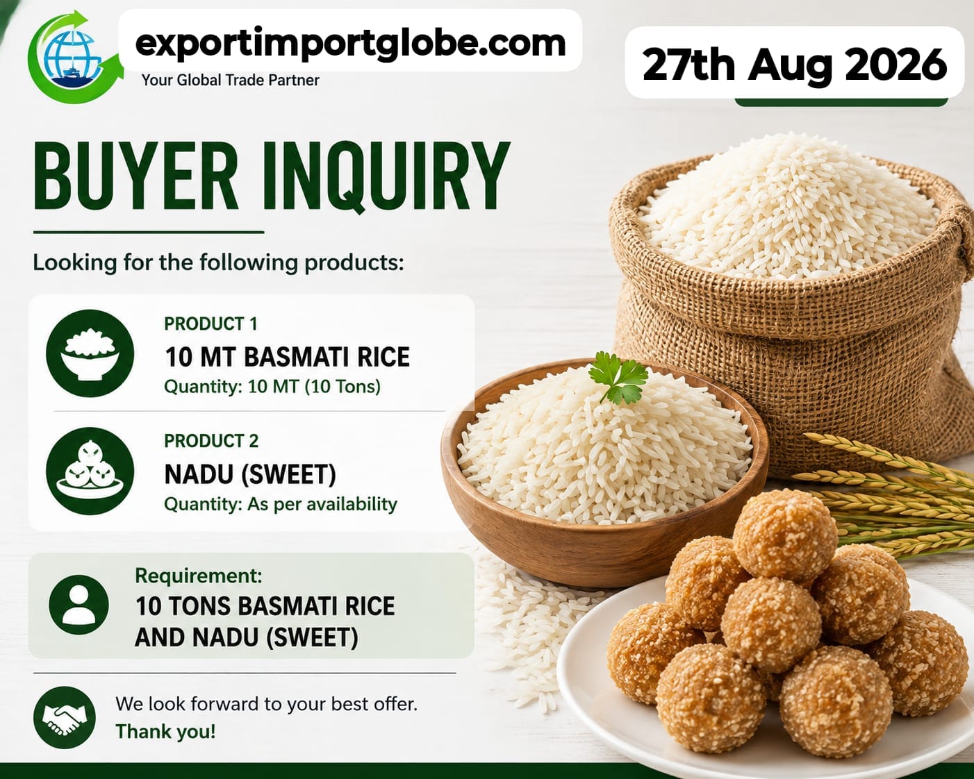 ₹447-10MT Basmati rice and Nadu(Sweet)needed| Get the Buyer Details | Ltd slots